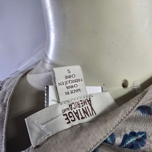 Vintage America Small Floral Print Women's Top - Blue and Beige R15 - Picture 4 of 4